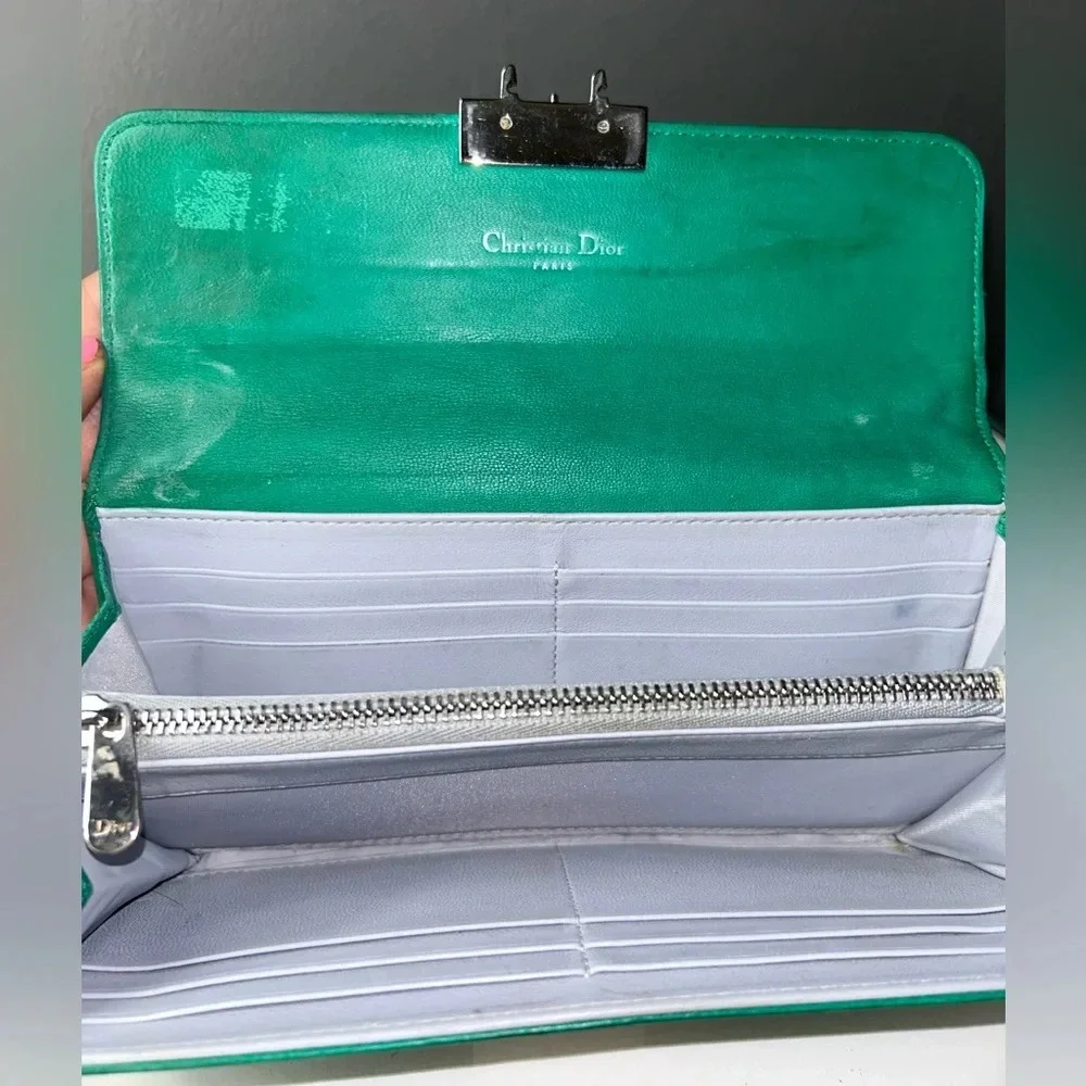 Christian Dior Miss Dior Green Quilted Leather Wallet